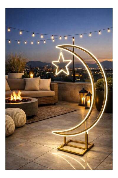 HOME TASTE مصباح أرضي LED بتصميم القمر والنجمة - إضاءة بيضاء دافئة، ديكور منز...