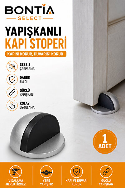 Bontia Yapışkanlı Metal Kapı Stoperi Gri Zemin Tipi Kapı Durdurucu Tampon Ses...