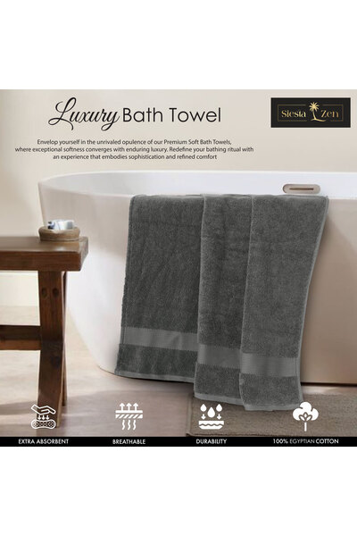 Siesta Zen Premium 100% Egyptian Cotton Bath Towel 70x140cm, Super Soft & Absorbent Towels, 600 GSM, Luxury Spa Hotel Quality, Quick Dry, Fade Resistant (Pack of 2)