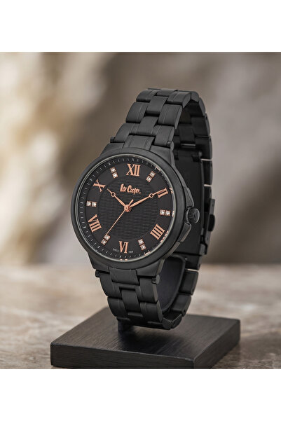 Lee Cooper Kadın Kol Saati 34 mm Siyah Mat Çelik Kordon Rose Gold Detaylı Taş...