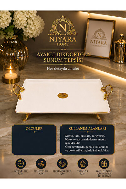 Niyara home 35/26 cm Porcelain Metal Footed Presentation Plate Luxury Quality...