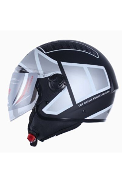 NCR 230 YARIM YAZLIK KASK SİYAH BEYAZ GRAFİK ECE BELGELİ