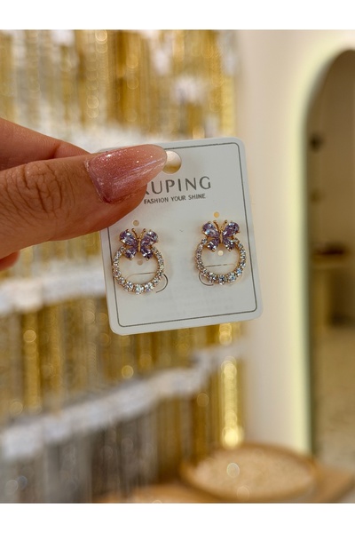 SU PERİSİ TAKI BİJUTERİ Xuping Non-Fade Gold Lila Butterfly Detail Earrings