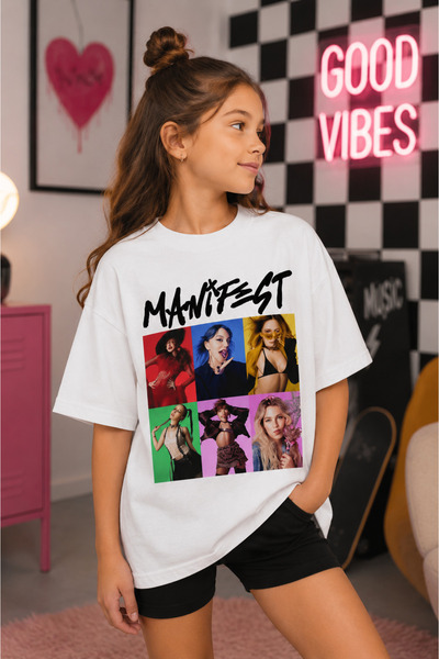 MASİON VESSAİRE Manifest Kızları 6 Renk Baskılı Çocuk Yazlık T-shirt Pamuklu