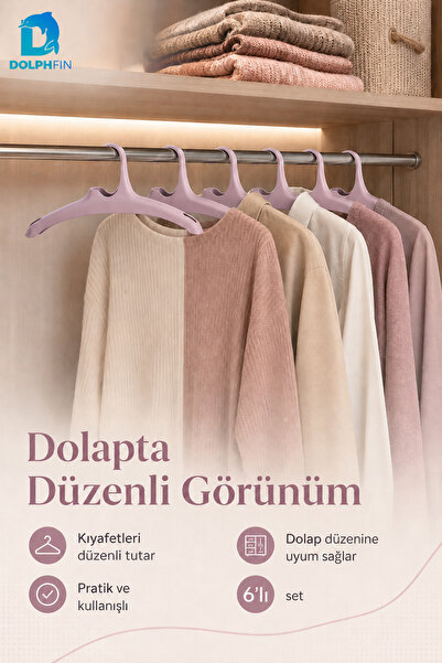 DolphFin شماعات ملابس بلاستيكية من ستيل سترنج، 6 قطع، منظم ملابس داخل الخزانة...