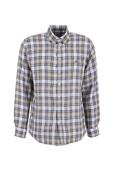 BROOKS BROTHERS Bej Erkek Düğmeli Regular Fit Ekoseli Gömlek BBSS26MSH028