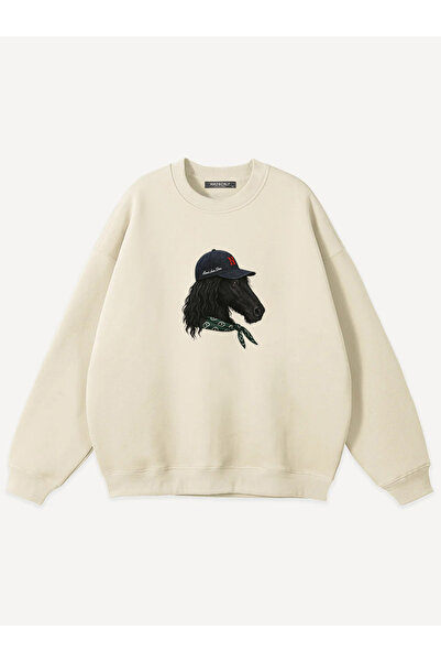 Mad&Calf Unisex Stylish Horse Printed Crew Neck Oversize Sweatshirt