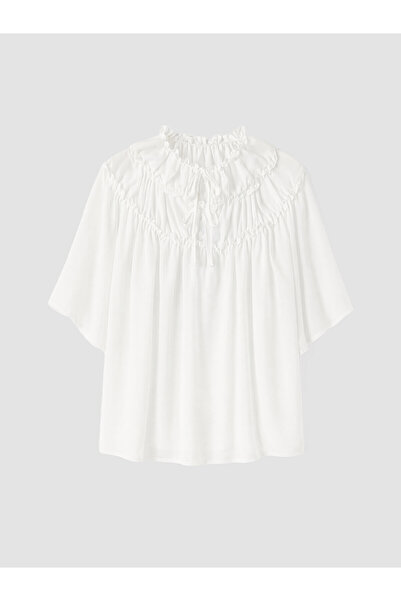LC Waikiki Nevavm Ruffled Tie Collar Gathered Blouse with a Difference