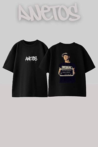 Anetos Μπλουζάκι Eminem Slim Shady_17 με στάμπα, unisex, oversize, μαύρο