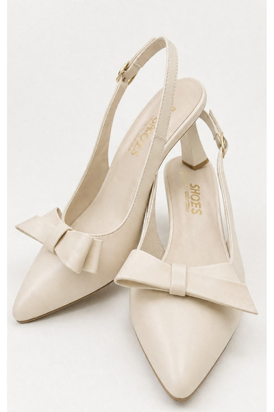 Nubbock Cream Matte Bow Women's Goblet Heeled Shoes Nk3194