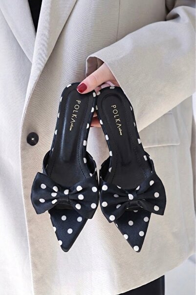 POLKA STORE Lovely Women's Pointed Toe Bow Detailed Short Kitten Heel Slipper...