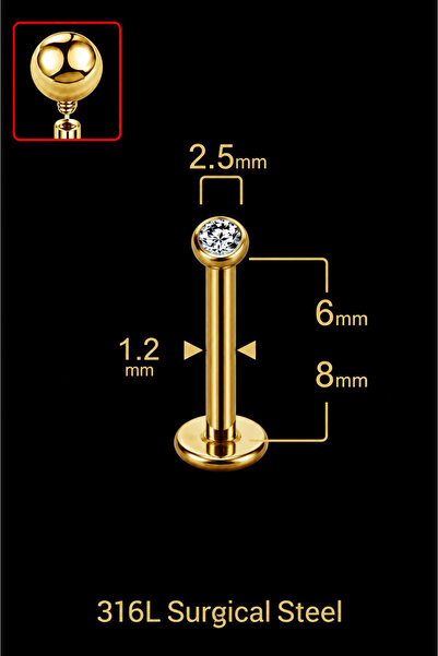 ömay takı Yarım Küre Taş 316L Cerrahi Çelik Labret Piercing