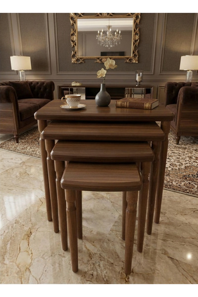 Future Decor Home Lüks 4'lü Ceviz Rengi Ahşap Zigon Sehpa Seti - Leke Tutmaz ...
