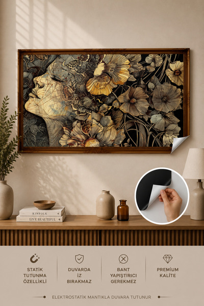 Statik Tutunma Özellikli Tablo - Poster Çiçek (Model- 3)