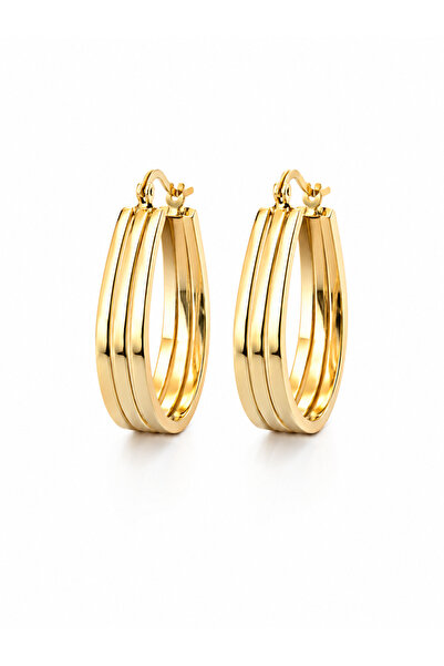 POSEİDONS JEWELLERY Gold Color Oval Twist Hoop Earrings Stainless Steel Women...
