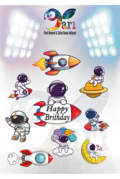 DokuzArı Uzay Astronot İyiki Doğdun Pasta Kürdan Süsü (8+1 adet)