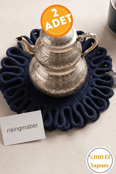 risingmaber Mavi Papatya Desenli El Yapımı Nihale Seti 2 Adet Tencere Tava ve...