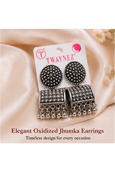 FASHION Tribal Silver Oxidized Textured Round Stud Jhumka Earrings | Vintage ...