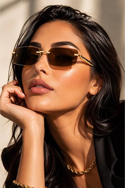 LUXURY CRYSTAL GOLD KNITTED DETAILED SUNGLASSES FOR WOMEN