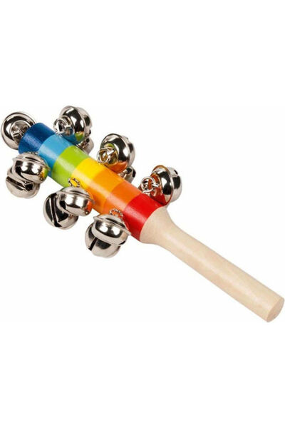 Goki Instrument de percuție din lemn, baghetă cu clopoței curcubeu, pentru co...