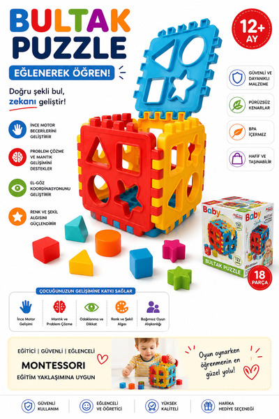 Dede Oyuncak Bultak Puzzle Eğitici Oyuncak | Montessori Şekil Eşleştirme Oyun...