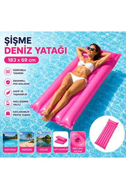 MUBX Şişme Deniz Yatağı Tek Kişilik Katlanabilir PVC Havuz ve Deniz Hava Yatağı