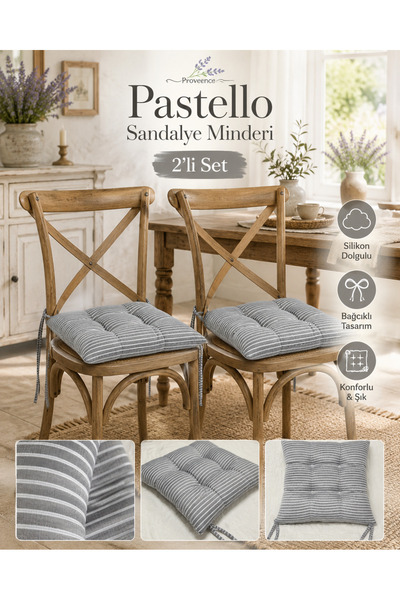 UYKUPEREST Pastello 2-Piece Chair Cushion 40X40 Lace-Up Puffy Cotton Washable...