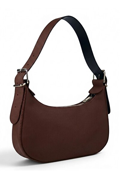 Morlex Women's Brown Baguette Shoulder Bag with Zipper Closure and Strap Detail