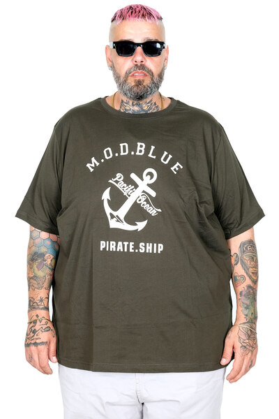 ModeXL Mode XL Large Size T-Shirt Bıs M.O.D.Blue 26130 Haki̇