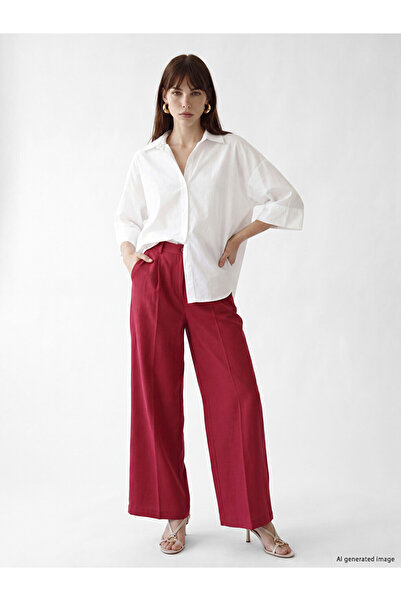 LC Waikiki Pantaloni de damă plisați din amestec de in