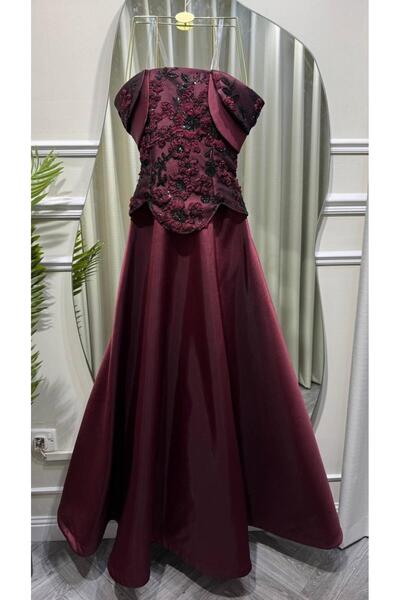 led style Luxury Floral Embroidery Evening Dress Off Shoulder Gown