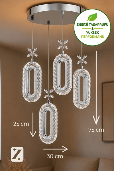 Zeda Teknoloji Elips 3 Renkli Avize - 4'lü Modern Led Avize