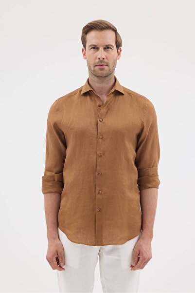 Paşahan Ιταλικό πουκάμισο με γιακά, 100% λινό, Comfort Fit για άνδρες