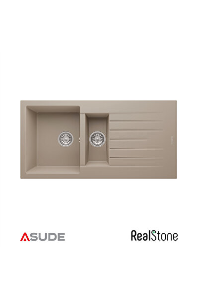 RealStone P005 Troya 1.5 Göz Damlalıklı Granit Evye 1000x500 mm Gri