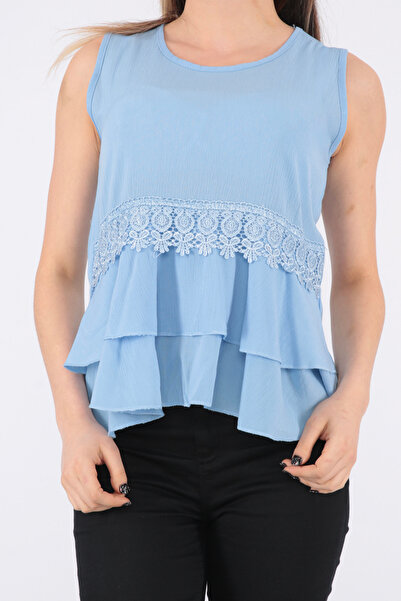 FIRST STYLE Elegant Sky Blue Turkish Blouse