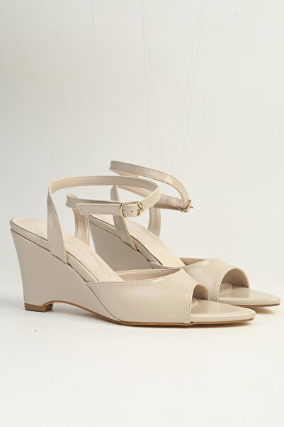 NERİDA Beige Wedge Heel Ankle Strap Sandals