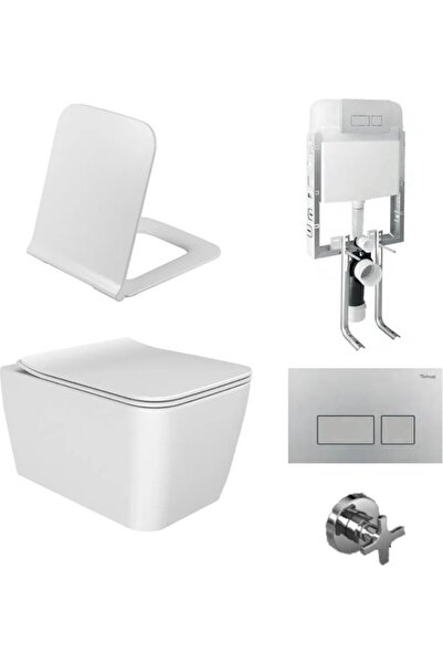 Turkuaz Hera Rimless Asma Klozet +klozet kapağı melamin + Gömme Rezervuar Takım