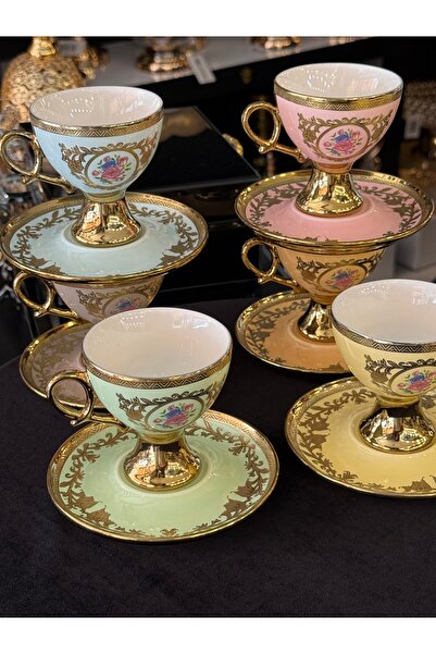 LOKMAN ZÜCCACİYE SHOWROOM 6 Pieces of Colorful Footed Embossed Golded Embroid...