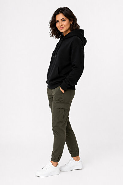 SAAT TEKSTİL Basic Black Hooded Sweatshirt Relaxed Fit