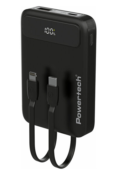POWERTECH power bank με καλώδια και οθόνη PT-1417 10000mAh, 22.5W, μαύρο
