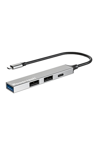 POWERTECH USB hub PT-1412, 4x θυρών, USB 3.2, 5Gbps, USB-C σύνδεση, γκρι