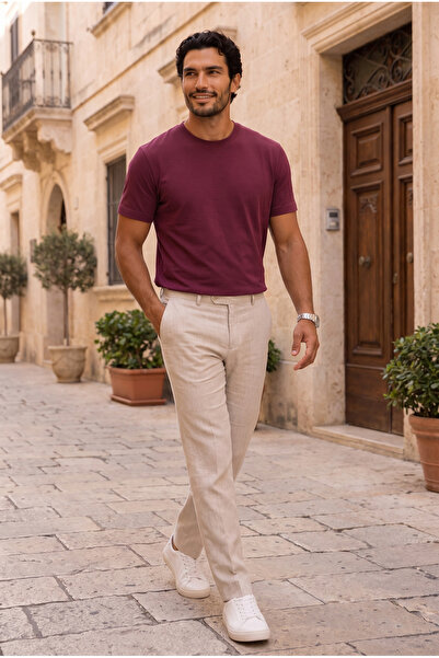 Valiberta Linklater Regular Fit Basic Lycra Cotton Men's T-Shirt - Dark Burgundy