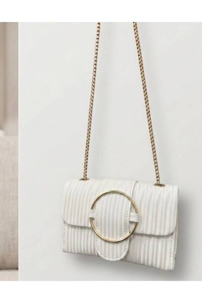 addy Striped Patterned Stripe & Glam Gold Chain Strap Portfolio Shoulder and ...