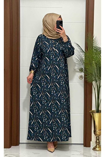 MODA ALMİRA 6235 K100 PETROL ÖNÜ DÜĞMELİ BATTAL BEDEN BÜRÜMCÜK ELBİSE