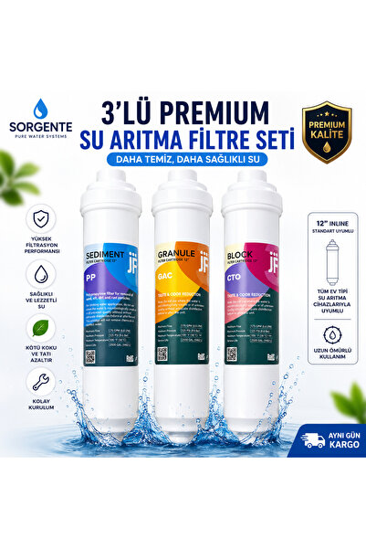 3'lü Premium Su Arıtma Ön Filtre Seti 12'' Inline (Sediment + GAC + CTO)