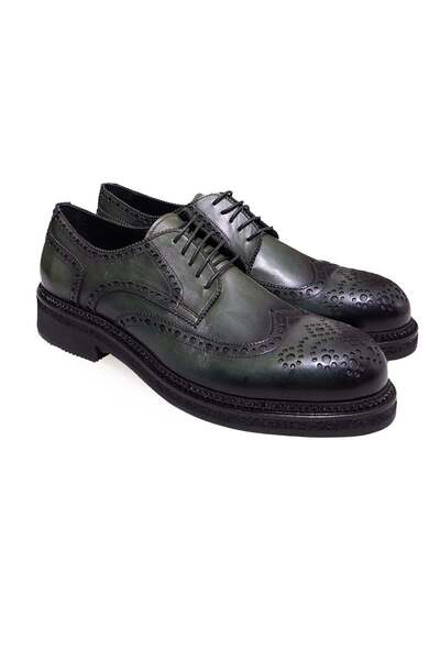 FRANCO CALVANI Green Color Lace-Up Genuine Leather Men's Shoes