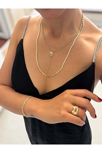 DGK COLLECTİON 14K gold renk altın kaplama müthiş parlak ve harika tasarım 3'...