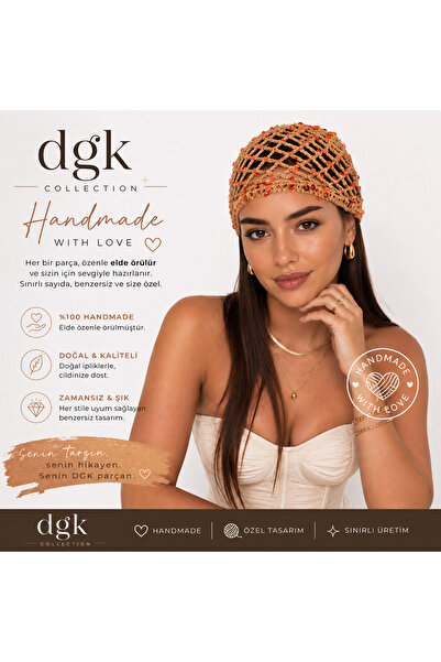 DGK COLLECTİON Lori̇-Camel Colored Tile Sequin Handmade Mesh Hair Accessory