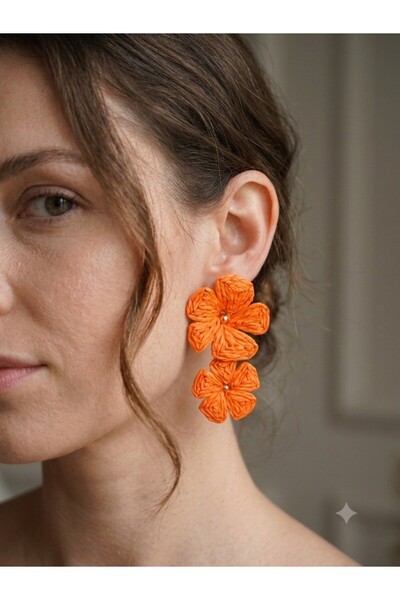 Stelle Jewelry Hand Knitted Straw Earrings Multi-Colored Flower Model Dangle ...