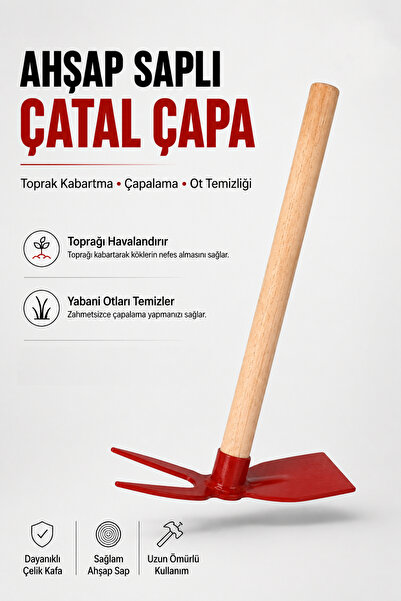 Alıç Bahçe Çapası Çatal Çapa Ahşap Saplı Çelik El Çapası Dayanıklı Bahçe Kazm...